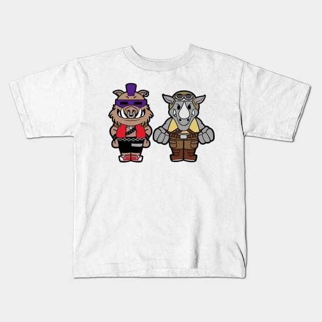 Bebop and Rocksteady Chibi Kids T-Shirt by bonekaduduk